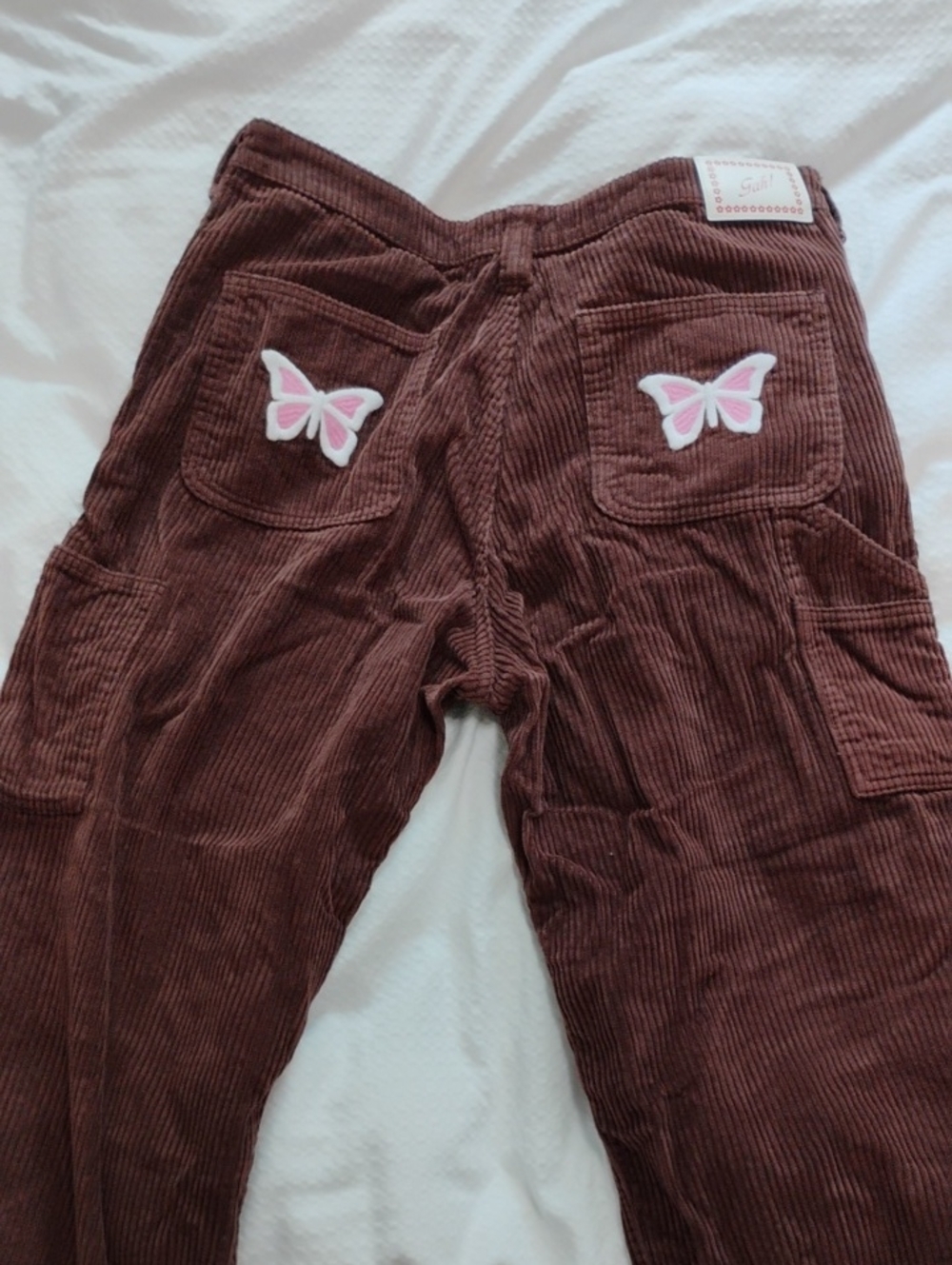 Lisa Says Gah Corduroy Cargo Pants in Deep Brown With Butterfly Pockets